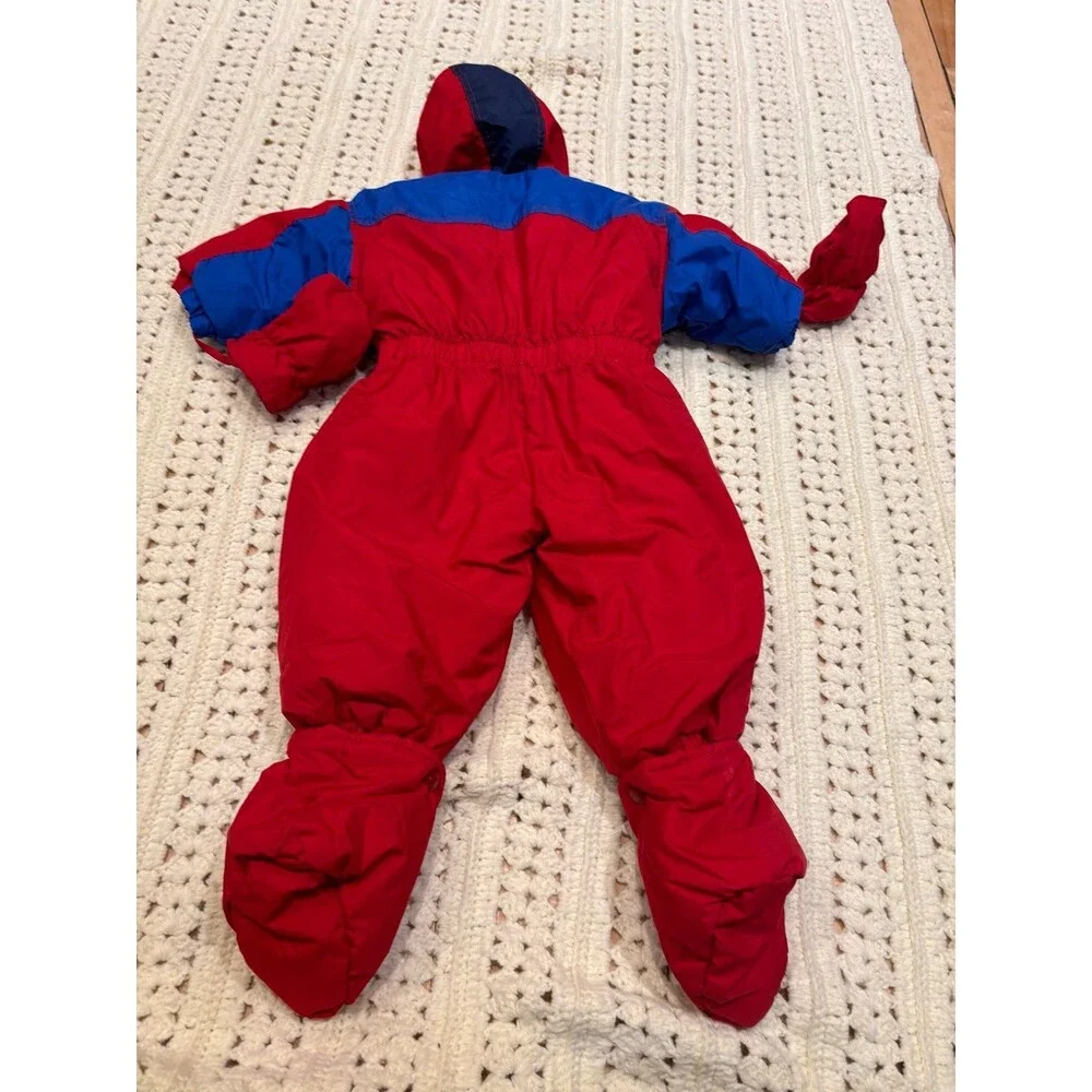 Baby Oshkosh b’gosh Snowsuit colorblock 90s attached feet mittens 18 24 12 mths